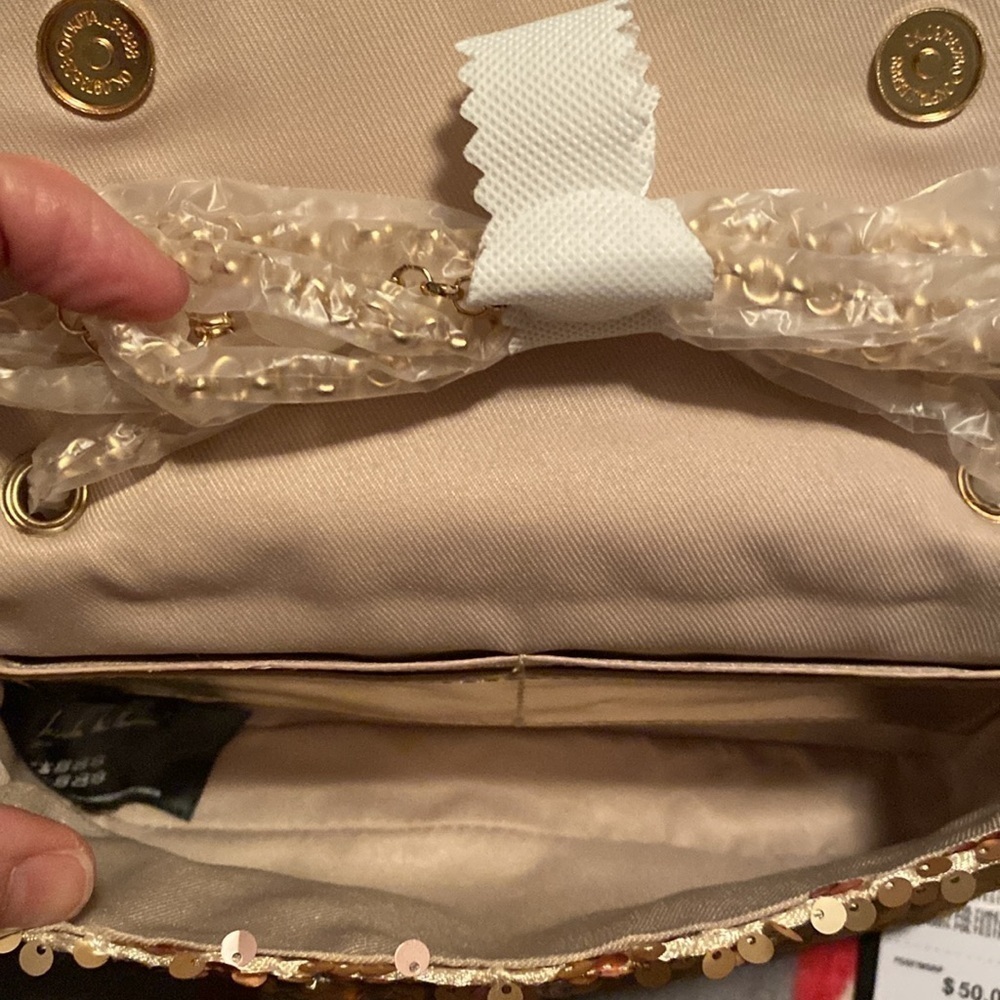 Nicole Miller Gold Sequin Mini or Crossbody Bag - Picture 5 of 8